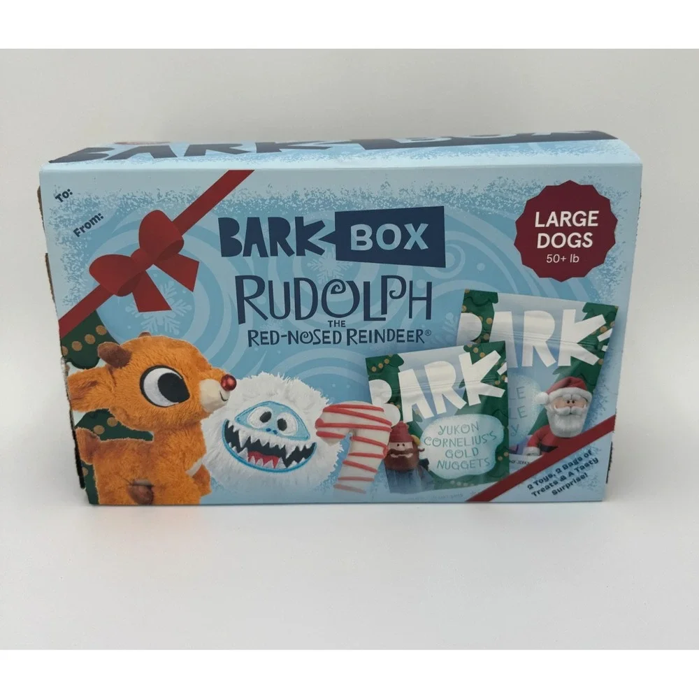 Bark Box Rudolph Red-Nosed Reindeer Holiday Dog Toys & Treats Set NWT